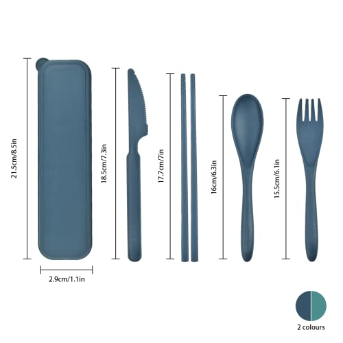 2 Sets Plastic Reusable Utensils Set with Case, Travel Chopsticks Fork Spoon Knife Set for Lunch Box, Portable Cutlery Sets for Travel Camping Daily Use (Standard)