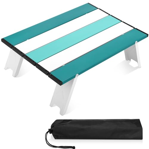 CroBlissful Beach Table Folding Camping Portable Table Striped White Aluminum Side with Carry Bag for Camping Picnics and Outdoor Activities(16x11x5 in,Mint Green) - color: Mint Green, size: 16x11x5 in