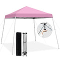 Tangkula 10x10 Ft Pop Up Canopy, Slanted Leg Outdoor Canopy Tent with Center Lock, UPF50+ Sun Protection, 4 Stakes, 8 Ropes, Carrying Bag, 1 Person Setup Instant Tent Shelter for Camp, Beach, Patio - color: Pink