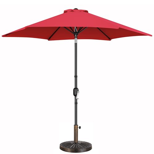Yaheetech 9FT Patio Umbrella Outdoor with Heavy Duty Base Included,Table Umbrella with Push Button Tilt and Crank, UV Protection Waterproof for Yard/Outdoor/Wedding Parties and Events - Red - color: Red, size: 9FT
