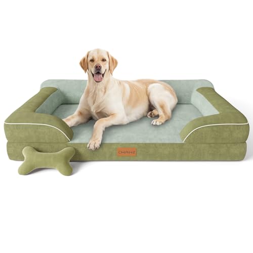 CWAWZ Jumbo Dog Bed for Extra Large Dogs, Orthopedic Dog Bed with Cooling Gel Memory Foam, Waterproof Pet Bed with Removable Washable Cover, 45" Pet Sofa Couch Dutch Velvet with Bone Toy, Dark Green - color: Dark Green, size: Jumbo(45"L x 35"W x 9.5"Th)