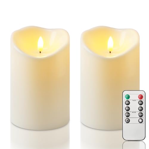 Homemory 4"x6" Outdoor Waterproof Flameless Candles with Timers and Remote Control, Battery Operated Candles, LED Plastic Candles, Ivory White, Set of 2 - color: Ivory White, size: 4"x6"