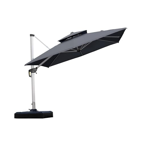 PURPLE LEAF 9ft Patio Umbrella Outdoor Square Umbrella Large Cantilever Umbrella Windproof Offset Heavy Duty Sun for Garden Deck Pool Patio, Grey - color: Grey, size: 9' X 9'