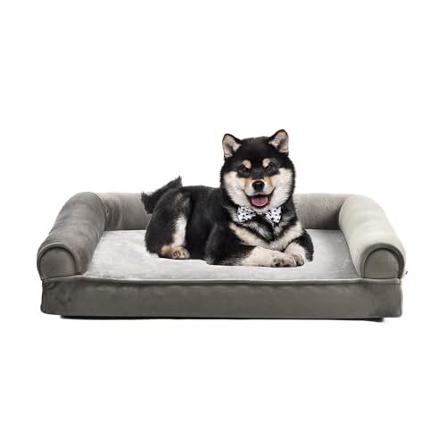 Amazon Basics Dog Bed with Cooling Gel Memory Foam, Pressure-Relief Support for Dogs up to 30lbs, Non-Slip Bottom, Machine Washable Cover, Medium Sized (30" x 20"), Taupe - color: Taupe, size: Medium, style: Sofa-Style Bed