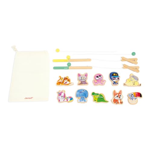 Janod - Applepop Fishing Animal Wooden Carnival Game - Family Game Night - Skill Development - Develops Dexterity and Concentration - Durable, Safe, French Design - style: Claw Game