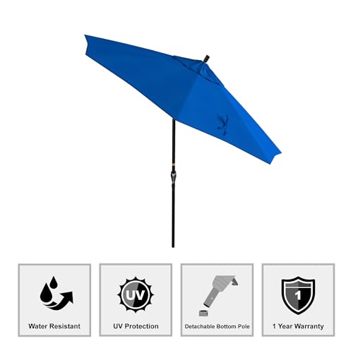 California Umbrella 9' Round Aluminum Market Umbrella, Crank Lift, Push Button Tilt, Black Pole, Royal Blue Olefin - color: Royal Blue