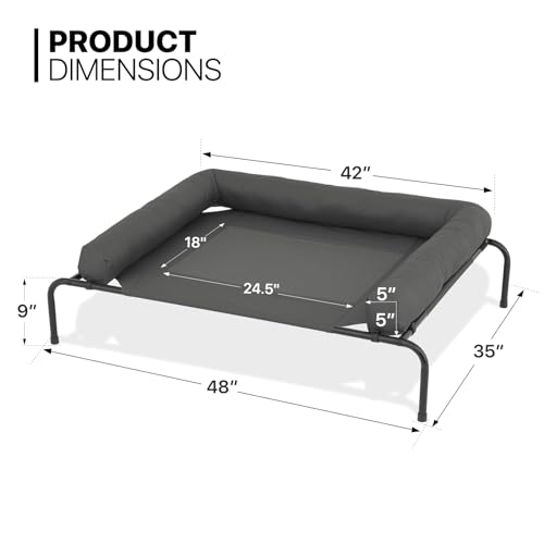 MoNiBloom Outdoor Elevated Dog Bed w/Removable Bolster, Portable Raised Outdoor Dog Bed with Stable Anti-Slip Feet & Breathable Mesh, 48 Inches Length, Dark Gray - color: Dark Gray, size: 48"L