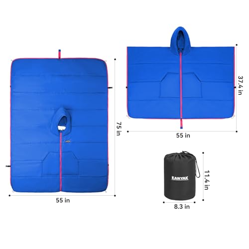 Camping Blanket Poncho, Large Wearable Blankets, 75 x 55 inch Cape, Windproof & Water-Repellent, Portable & Warm, for Outdoor, Sports, Travel, Car - color: Blue