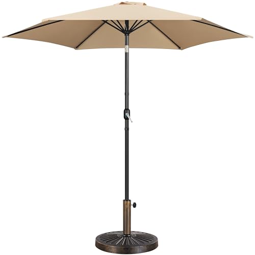 Yaheetech 10FT Patio Umbrella Outdoor with Heavy Duty Base Included,Table Umbrella with Push Button Tilt and Crank, UV Protection Waterproof for Yard/Outdoor/Wedding Parties and Events - Tan - color: Tan, size: 10FT