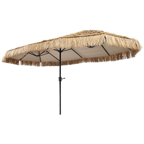 13ft Thatch Umbrella Tiki Bench umbrella With Crank, Water-resistant for Bench, Patio,Pool - color: Yellow, size: 13FT Umbrella