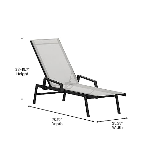 Flash Furniture Brazos Set of 2 Adjustable Chaise Lounge Chairs with Arms, All-Weather Outdoor Five-Position Recliners, Black/Gray - color: Gray/Black, size: Set of 2