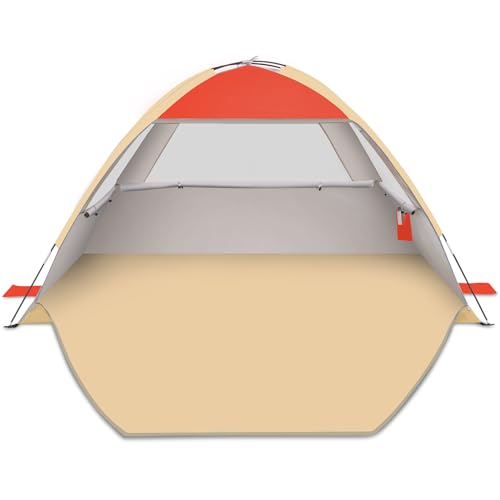 Gorich Beach Tent Sun Shelter for 3/4/6/8/10 Person with UPF 50＋ UV Protection, Lightweight & Easy Setup Beach Shade Canopy, Portable Beach Shade Tent Beach Cabana - color: Orange, size: 3 Person