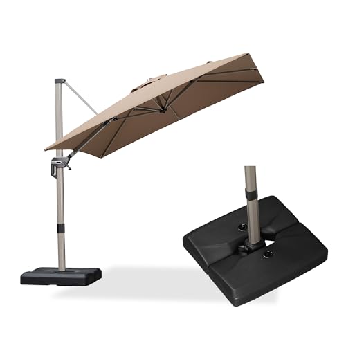 PURPLE LEAF Patio Umbrella with Base Included, 8ft Outdoor Aluminum Cantilever Umbrella with 360° Rotation, Champagne Offset Umbrella for Outdoor Garden Pool, Taupe - color: Taupe, size: 8' x 8'