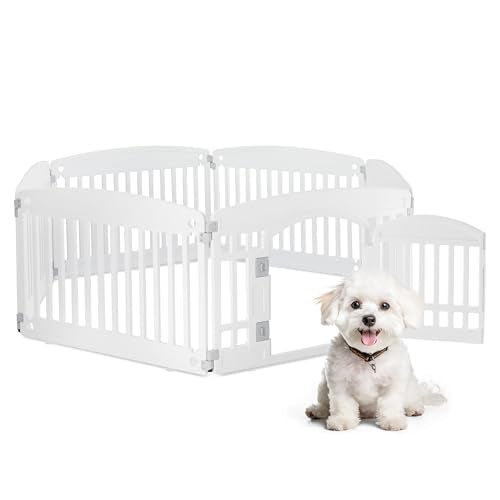 HealSmart 6 Panel 24" Plastic Dog Playpen, Folding & Portable Pet Playpen for Indoor & Outdoor Use, Safe & Secure Fence, Ideal for Small to Medium Dogs, White - color: White, size: 24 Inch 6 Panels, style: Plastic