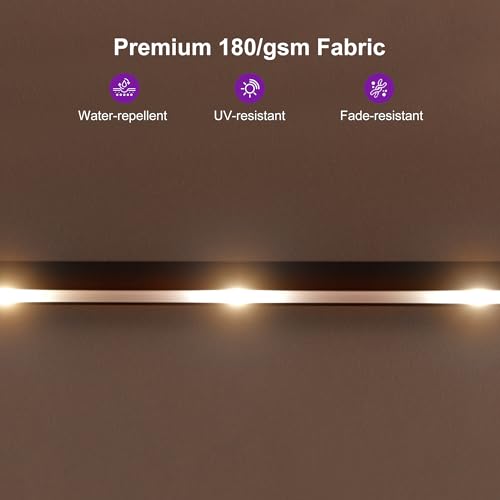 PURPLE LEAF 14ft Patio Market Umbrella with Solar LED and Base Double-Sided Rectangle Outdoor Table Sun Umbrellas with Crank for Pool Beach Deck Backyard Taupe - color: Taupe, size: 14' X 8' with Lights