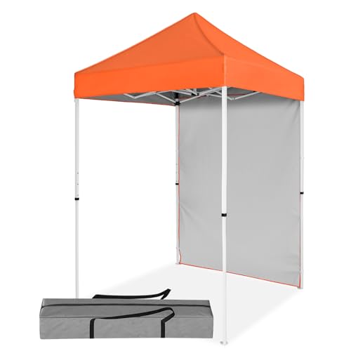 5x5 Pop Up Canopy Tent with One Sidewall, Instant Portable Beach Canopy, Outdoor Tent with Carry Bag for Camping, Sports, Tailgating, Events, Orange - color: Orange, size: With One Wall