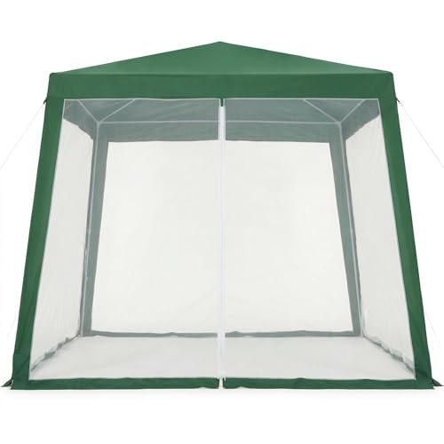 10x10 ft Pop-Up Canopy Tent with Mesh Mosquito Netting Sidewalls, Waterproof UV-Block Outdoor Screen Shelter for Camping, Picnic, Garden, Backyard Events - color: Green, size: 10x10ft