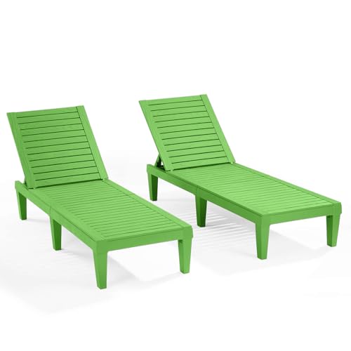 Nestl Sun Tanning Chair - Lime Green Chaise Lounge Chair Outdoor, Lightweight Pool Lounge Chairs Set of 2, Adjustable 5-Position Reclining Lawn Chair, Waterproof Beach Outdoor Lounge Chairs - color: 4 - Lime Green, size: Set of 2