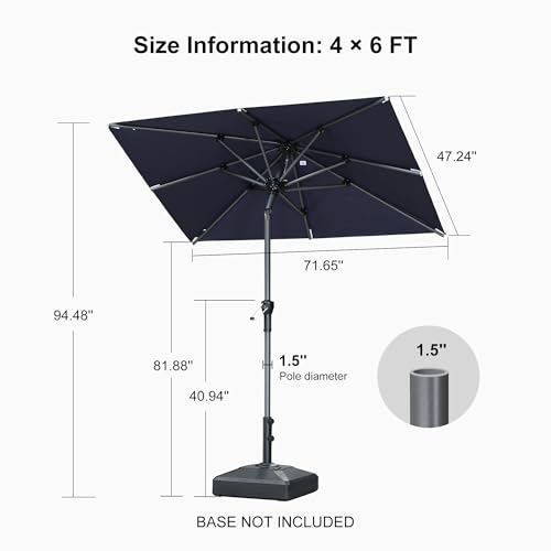 PURPLE LEAF 6' x 4' Rectangular Patio Umbrella Outdoor Table Umbrella Aluminum Frame Market Umbrella Sun Umbrella with 8 Sturdy Ribs Tilt for Garden Deck Lawn Pool Navy Blue - color: Navy Blue, size: 4' x 6'