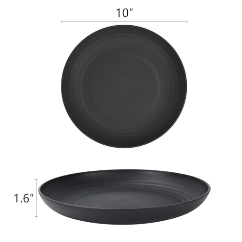 Homienly Dinner Plates Set of 8 Alternative for Plastic Plates Microwave and Dishwasher Safe Wheat Straw Plates for Kitchen Unbreakable Plate Set (Black, 10 inch) - color: Black, size: 10 inch