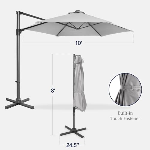 Best Choice Products 10ft Offset Cantilever Hanging Market Patio Umbrella, Smooth 360° Rotation, 8 Sturdy Ribs, Easy Adjustment - Fog Gray - color: Fog Gray, size: Offset w/ 360° Rotation