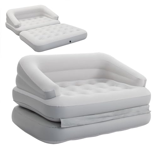 Inflatable Couch Flocked Air Sofa Bed, Blow Up Sofa for Camping, Gray - color: Grey