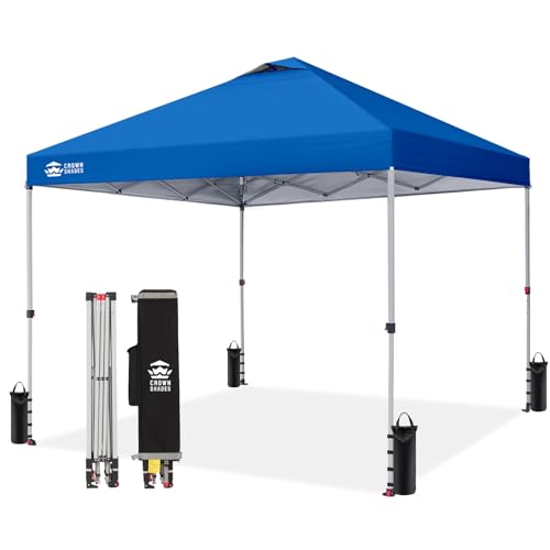 CROWN SHADES 12x12 Pop Up Canopy Outside Canopy, Patented One Push Tent Canopy with Wheeled Carry Bag, Bonus 8 Stakes and 4 Ropes, Blue - color: Blue, size: 12x12