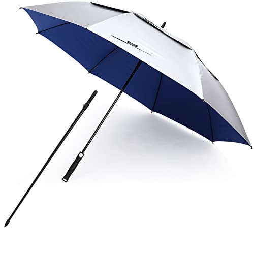 G4Free Vented UV Golf/Beach Umbrella 68" Arc, Auto Open Oversize Extra Large Windproof Sun Shade Rain Umbrellas - color: Silver/Blue