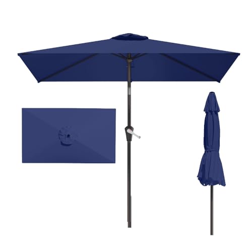 6.5' x 10' Rectangular Patio Umbrella Large Outdoor Market Umbrella w/UV Protection, Push Button Tilt and Crank Lift, Rectangle Table Umbrella for Garden, Deck, Pool, Patio, Navy Blue - color: Navy Blue