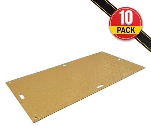 Mytee Products 3' x 6' Ground Protection Mats with Double Sided Diamond Plated Tread Design - High Density Polyethylene Mat, Easily Supports 60 Ton Loads on Lawns, Dirt, and Any Other Areas (10 Pack) - color: Tan, size: 3 x 6 Feet, style: 10 - Pack