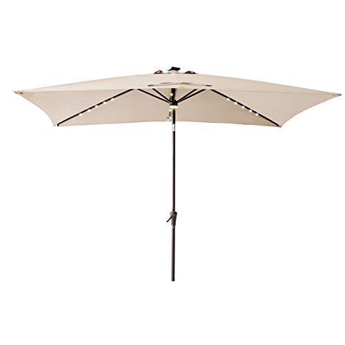C-Hopetree Rectangular Outdoor Patio Market Umbrella with Solar LED Lights 6.5 x 10 ft - color: Beige