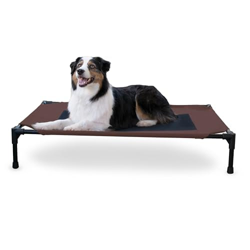 K&H Pet Products Outdoor Elevated Dog Cot, Breathable Cooling Elevated Cot Hammock Pet Bed for Large Dogs, Washable Mesh Cover, Raised Metal Frame, Collapsible, Portable - Large 42 X 30in Chocolate - color: Chocolate/Black Mesh, size: Large 42"l X 30"w