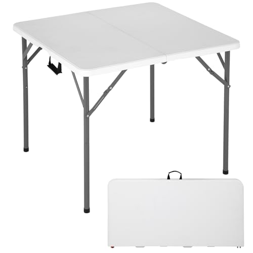 FDW 34" Square Outdoor Dining Table, Foldable Portable Plastic Folding Card Table with Built in Carrying Handle and Height Adjustable for Party and Wedding Use, White - color: White, size: 34"
