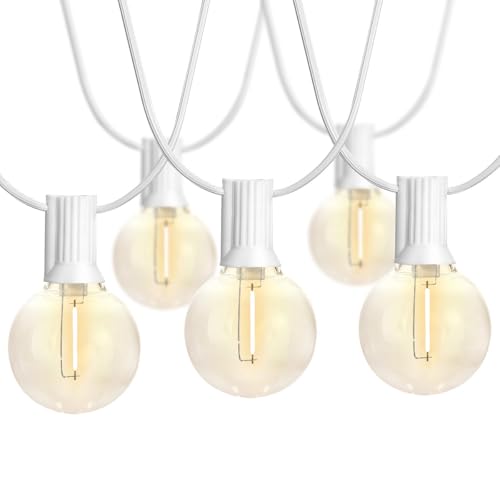 SUNTHIN White String Lights, 97FT White Outdoor Lights with 49 G40 Shatterproof LED Bulbs(1 Spare), Waterproof Conectable Hanging Outside Lights for Yard, Porch, Deck, Garden, Pergola - color: White, size: 97FT