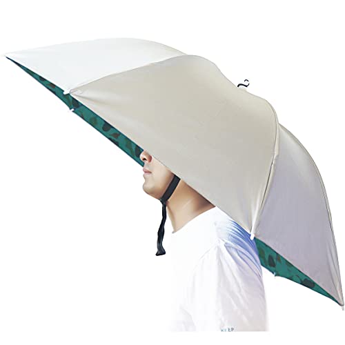 Umbrella Hat, 37 inch Fishing Umbrella Hat Hands Free Foldable UV Protection Umbrella Cap Adjustable Headwear for Fishing Golf Camping Beach Gardening Sunshade Outdoor - color: Silver-Camouflage