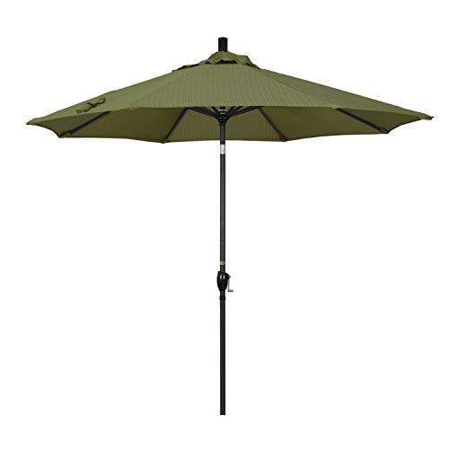 California Umbrella 9' Round Aluminum Market Umbrella, Crank Lift, Push Button Tilt, Black Pole, Terrace Fern Olefin - color: Terrace Fern