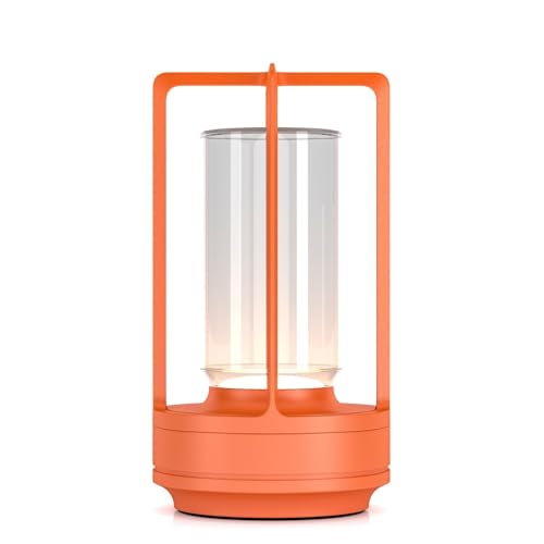 Portable Metal Table Lamp for Indoor/Outdoor ,Rechargeable Cordless LED Lamp, 3-Colour Infinitely Dimming Battery Powered Small Desk Lamp, Restaurant/Bedroom/Bar/Coffee Shop/Camping Light (Orange) - color: Orange
