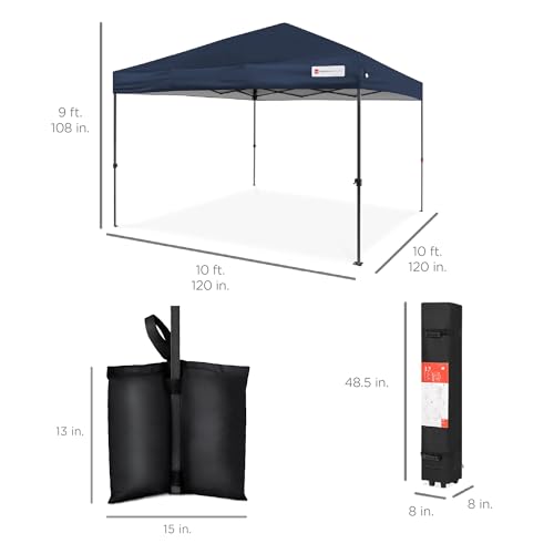 Best Choice Products 10x10ft Pop Up Canopy Tent, Outdoor Shade, 1 Person 1 Minute Set Up, Carry Case, 4 Weight Bags - Navy Blue - color: Navy Blue, size: 10x10ft