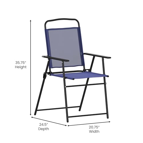 Flash Furniture Mystic Folding Patio Sling Chairs, Outdoor Textilene Lawn Chairs with Armrests, Set of 2, Navy - color: Navy