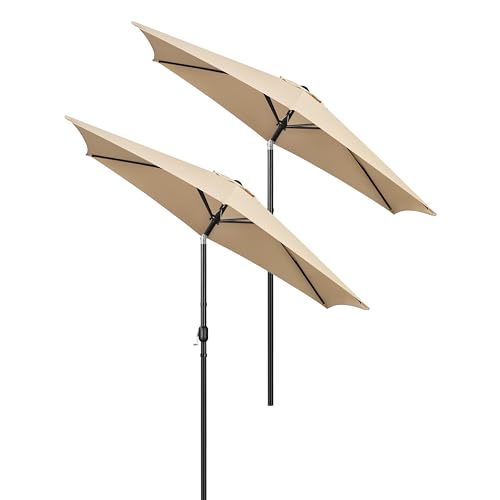 Yaheetech 10FT Patio Umbrella Market Umbrella with 8 Ribs Push Button Tilt and Crank Garden Table Umbrella for Garden, Deck, Backyard, Pool, Beach Tan - color: Tan, size: 10FT