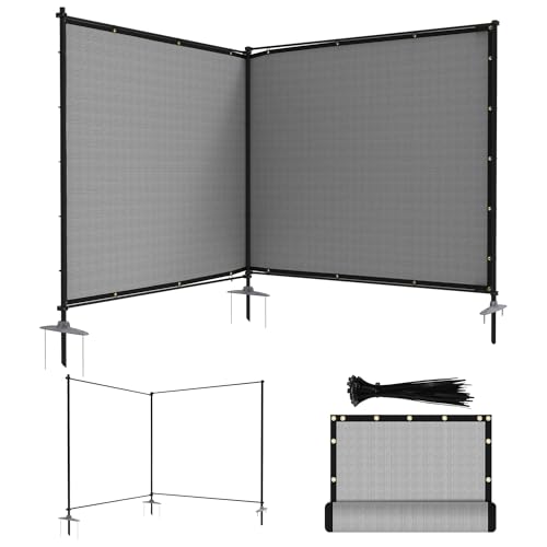 ECOOPTS 6'Hx12'L Privacy Fence Set with Poles and Rails Ground Spikes Fence Kit for Patio Garden Pool Yard (Light Gray) - color: Light Gray, size: 0 6'Hx12'L