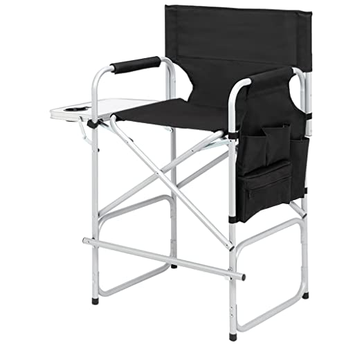 Tall Directors Chair, Portable Makeup Artist Chair with Side Table, Cup Holder, Storage Bag and Footrest, 41'' Seat Height Folding Camping Chairs for Tailgating Camp Lawn Picnic Fishing Beach