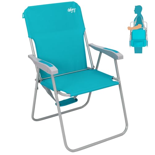 #WEJOY Folding Beach Chair for Adults, Lightweight Beach Chair with Shoulder Straps, High Back Camping Chairs with Hard Armrest, Supports 300lbs for Outdoor Lawn Concert - color: #C 1 Pack Cyan, style: Classic