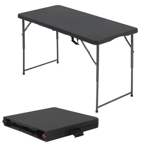 BestOffice 4 FT Picnic Table Folding Table Camping Plastic Table Fold Up Table Lock for Party Event, Black - color: Black, size: 4 FT