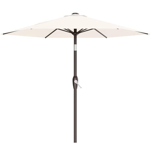 AreShark 7.5FT Patio Umbrella Table Market Umbrella with 6 Sturdy Ribs, Button Tilt/Crank, Heavy-Duty Outdoor Umbrellas for Pool, Deck, Garden and Backyard, Cream White - color: Cream White, size: 7.5FT