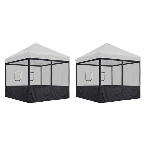 Yescom 8Pcs Pop Up Canopy Half Mesh Sidewall with Window 10x10Ft for Food Booth Commercial Vendor Shelter Mesh Enclosures Screened Walls - color: Black-2 sets, size: 10x10 Ft