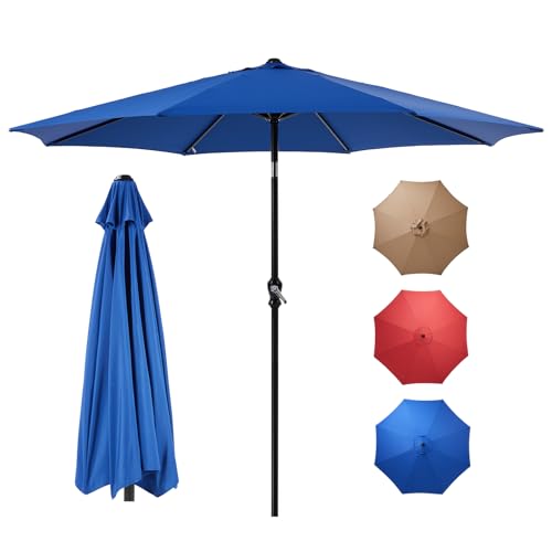 OLIXIS Patio Umbrella with Tilt and Crank Button & Sturdy Ribs Waterproof, Patio Table Umbrella Perfect for Poolside, Terrace, Beach and Outdoor Restaurant - color: Blue, size: 9FT