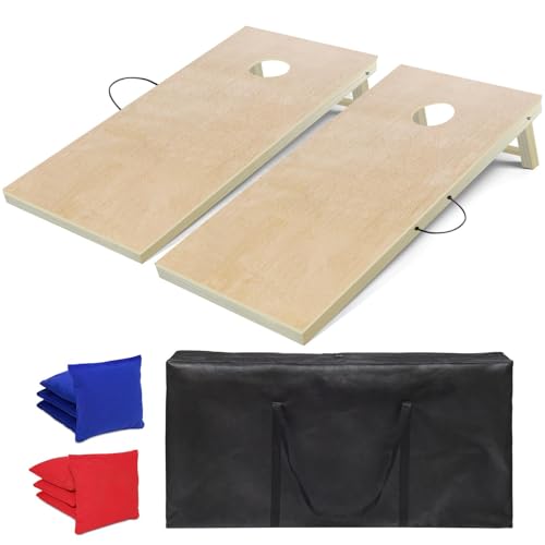 Cornhole Board Set，2 Regulation 4'x2' Cornhole Boards with 8 Cornhole Bags and Carrying Case, Corn Hole Games for Adults Outdoor Bean Bag Toss Game - style: 4' x 2' Nature