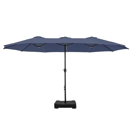 Sophia & William 15 ft Extra Large Patio Umbrella with Base Included, Rectangular Outdoor Umbrella Heavy Duty, Market Umbrella Double-sided Fade Resistant for Pool Garden Backyard, Navy Blue - color: Navy Blue