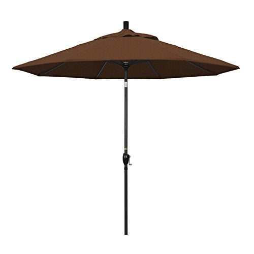 California Umbrella 9' Round Aluminum Market Umbrella, Crank Lift, Push Button Tilt, Black Pole, Teak Olefin - color: Teak